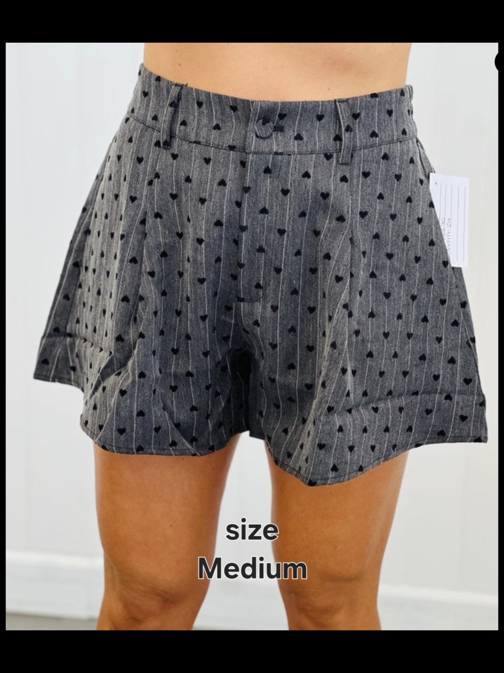 Women's Gee Gee Charcoal/Black Heart Print Shorts Size Medium
